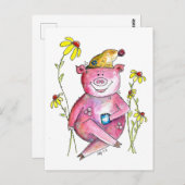 かわいいお洒落豚のコーヒー ポストカード (正面/裏面)