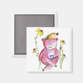 かわいいお洒落豚のコーヒー マグネット (正面/裏面)