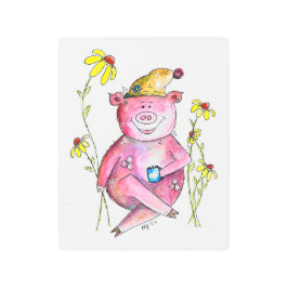 かわいいお洒落豚のコーヒー メタルプリント