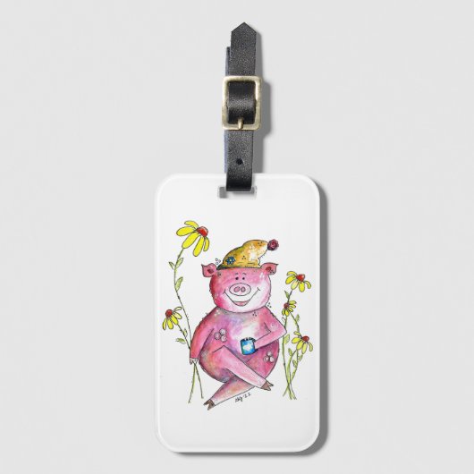 かわいいお洒落豚のコーヒー ラゲッジタグ (正面縦)