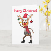 かわいいお洒落踊りクリスマスディアー カード (黄色い花)