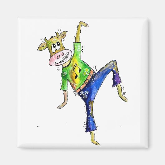 かわいいお洒落踊り牛 マグネット (正面)