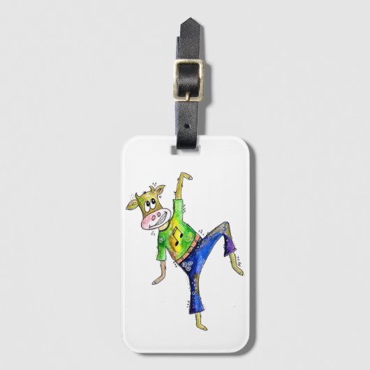 かわいいお洒落踊り牛 ラゲッジタグ (正面縦)