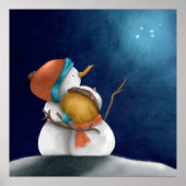 かわいいお洒落雪だるまカップル冬 ポスター (正面)