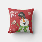 かわいいお洒落雪だるまクリスマスタイムホリデー クッション (正面)
