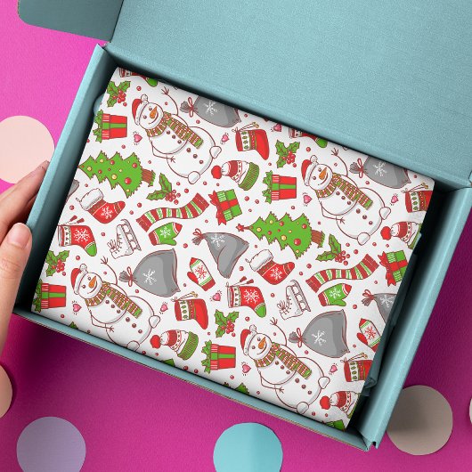 かわいいお洒落雪だるまクリスマスモダン休暇 薄葉紙