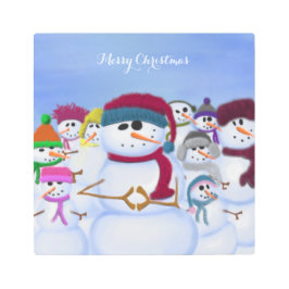 かわいいお洒落雪だるま メタルプリント