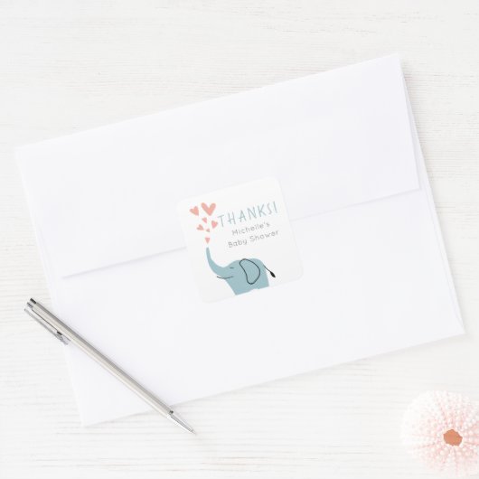 かわいいお洒落青い象の赤ちゃんシャワー スクエアシール (封筒)