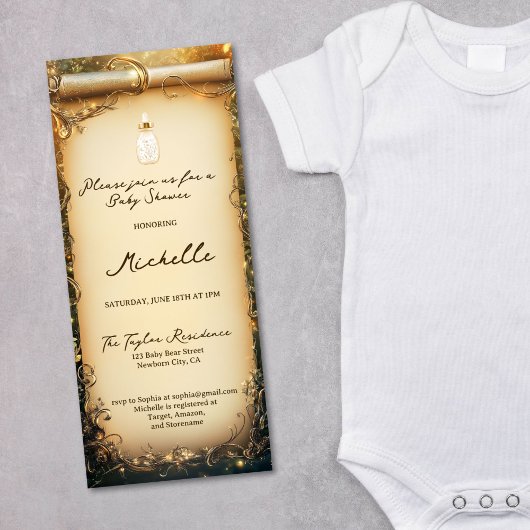 かわいいお洒落魅惑された森林スクロール赤ちゃんシャワー 招待状