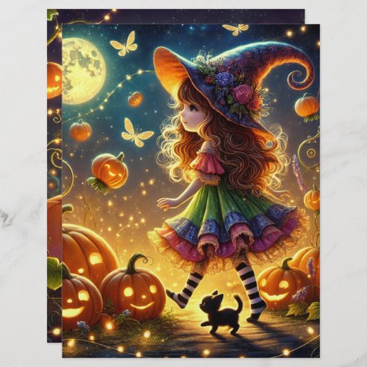 かわいいお洒落魔女ハロウィーンカボチャのスクラップブック (正面/裏面)