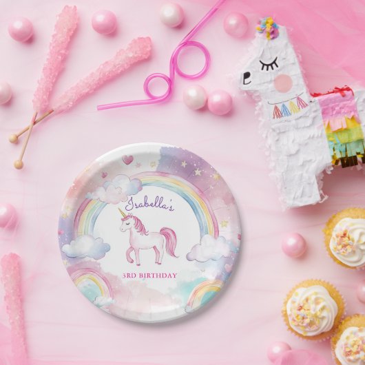 かわいいお洒落魔法のユニコーン虹 ペーパープレート (パーティー)