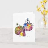 かわいいお洒落鳥カラフル三羽 カード (黄色い花)