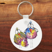 かわいいお洒落鳥カラフル三羽 キーホルダー (正面)