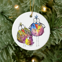 かわいいお洒落鳥カラフル三羽 セラミックオーナメント