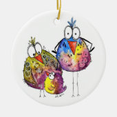かわいいお洒落鳥カラフル三羽 セラミックオーナメント (正面)