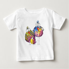 かわいいお洒落鳥カラフル三羽 ベビーTシャツ