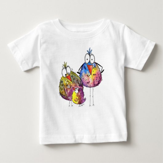かわいいお洒落鳥カラフル三羽 ベビーTシャツ (正面)