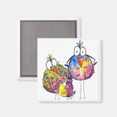 かわいいお洒落鳥カラフル三羽 マグネット (正面/裏面)