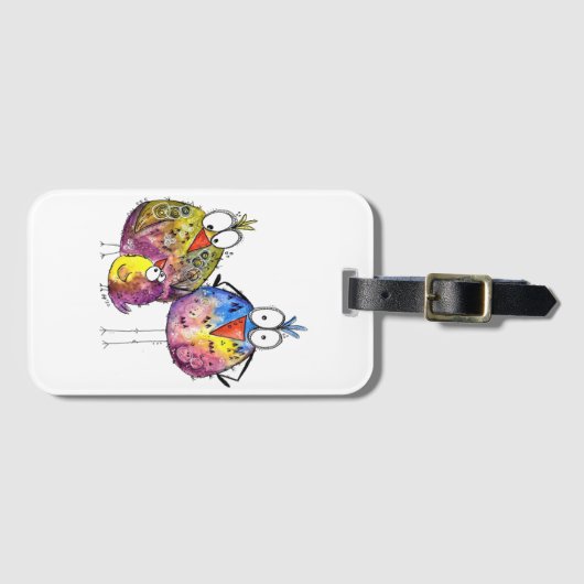 かわいいお洒落鳥カラフル三羽 ラゲッジタグ (正面横)