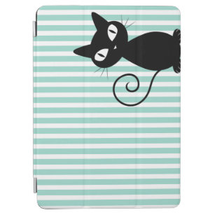 かわいいお洒落黒猫オンストライプキャット iPad AIR カバー