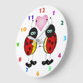 かわいいお玉とピンクのハート子供へ2羽 ラージ壁時計 (傾斜)