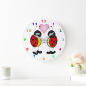 かわいいお玉とピンクのハート子供へ2羽 ラージ壁時計 (ホーム)