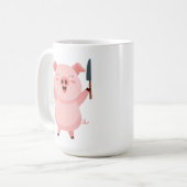 かわいいお腹の空いた豚のステッカー コーヒーマグカップ (正面左)