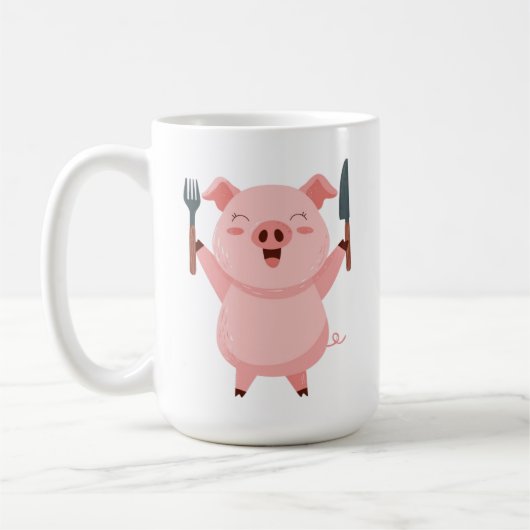 かわいいお腹の空いた豚のステッカー コーヒーマグカップ (左)