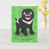 かわいいお腹をすかせたタスマニアデビルの漫画イラストレーション カード (黄色い花)