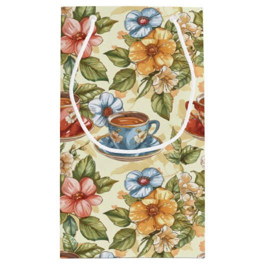 かわいいお茶好きのタイルパーティー スモールペーパーバッグ (裏面)