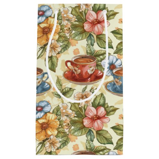 かわいいお茶好きのタイルパーティー スモールペーパーバッグ (正面)