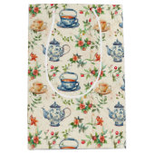 かわいいお茶好きのタイルパーティー ミディアムペーパーバッグ (正面)