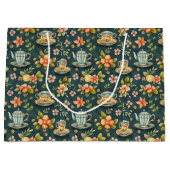 かわいいお茶好きのタイルパーティー ラージペーパーバッグ (正面)