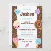 かわいいお菓子かわいいの少年誕生日パーティー 招待状 (正面)