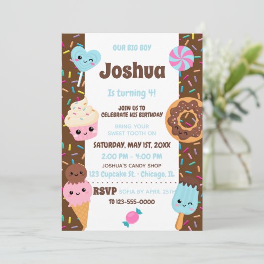 かわいいお菓子かわいいの少年誕生日パーティー 招待状 (スタンド正面)