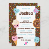 かわいいお菓子かわいいの少年誕生日パーティー 招待状 (正面/裏面)