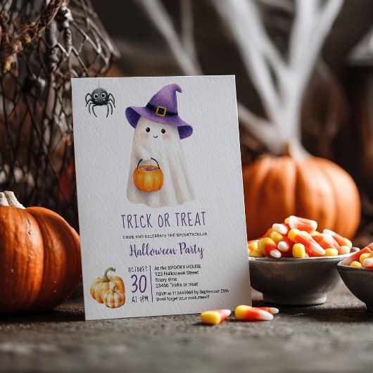 かわいいお菓子をくれなきゃイタズラしちゃうよ! ゴースト ウィムジー キッズ ハロウィンパーティー 招待状