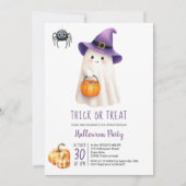 かわいいお菓子をくれなきゃイタズラしちゃうよ! ゴースト ウィムジー キッズ ハロウィンパーティー 招待状 (正面)