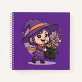 かわいいお菓子を持った魔女 - ハロウィーンのかわいいデザイン ノートブック (正面)