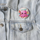 かわいいお菓子作りのタコのボタン 缶バッジ (インサイチュ)