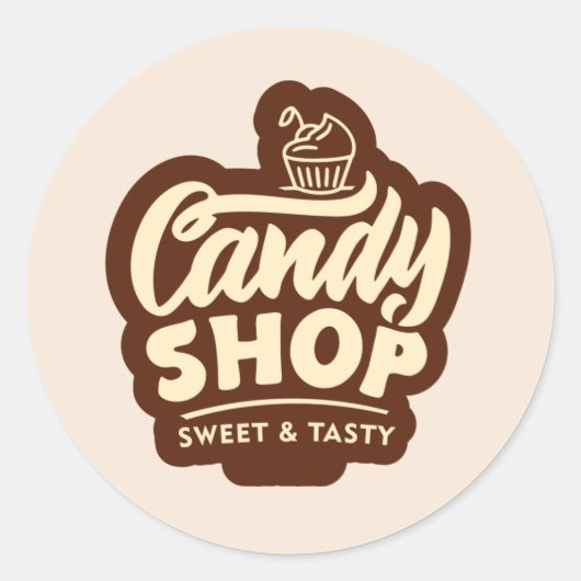 かわいいお菓子屋さんの文字アート ラウンドシール (正面)