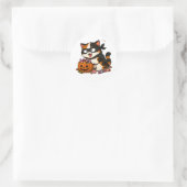 かわいいお菓子泥棒の三毛猫 ラウンドシール (バッグ)
