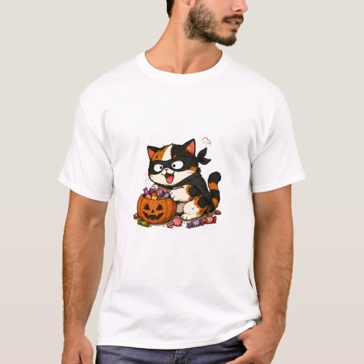 かわいいお菓子泥棒の三毛猫 Tシャツ (正面)