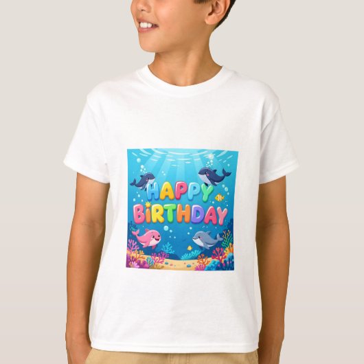 かわいいお誕生日おめでとうイルカのデザイン Tシャツ (正面)