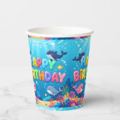 かわいいお誕生日おめでとうイルカデザイン 紙コップ (正面)