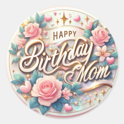 かわいいお誕生日お母さんステッカー ラウンドシール (正面)