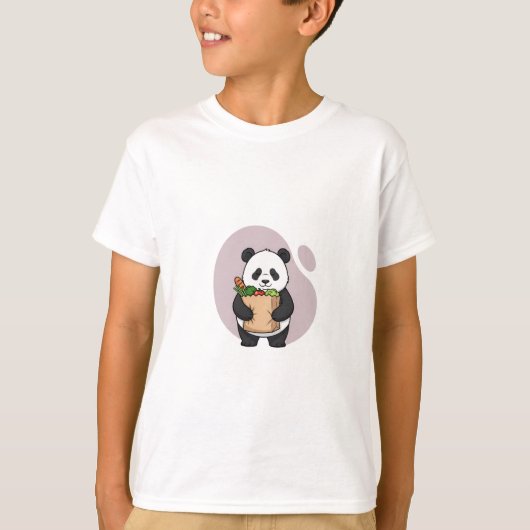 かわいいお買い物パンダの子供服 Tシャツ (正面)