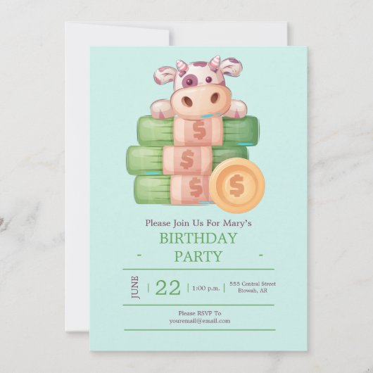 かわいいお金のパーティー招待状 招待状 (正面)