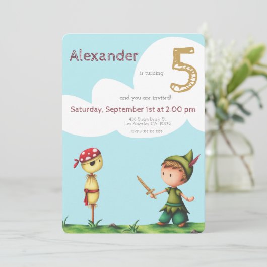 かわいいかかし海賊の冒険子供の誕生日 招待状 (スタンド正面)