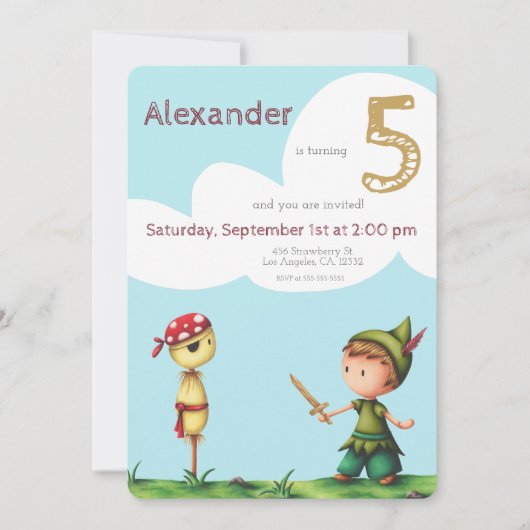 かわいいかかし海賊の冒険子供の誕生日 招待状 (正面)